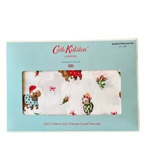 Cath Kidston London Puppy Love Christmas Holiday Standard Pillowcase Set NEW